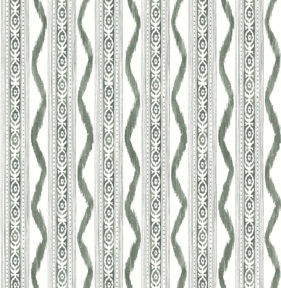 Rhys Green IKAT Stripe Wallpaper by A-Street Prints Erin Gates Covers about 56.4 square feet 20.5-in by 33-ft long roll Unpasted 21 - Fabric Carolina -
