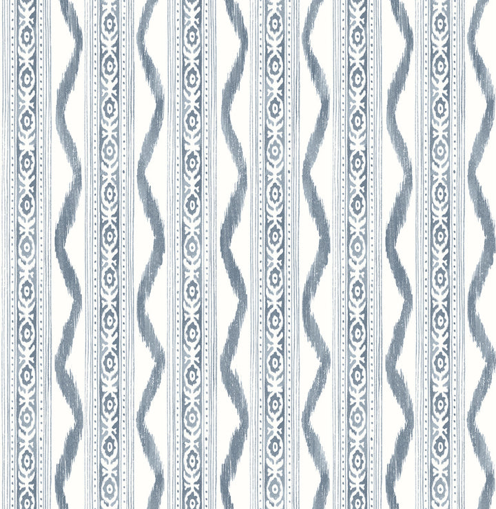 Rhys Blue IKAT Stripe Wallpaper by A-Street Prints Erin Gates Covers about 56.4 square feet 20.5-in by 33-ft long roll Unpasted 21 - Fabric Carolina -