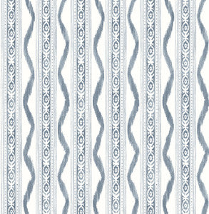 Rhys Blue IKAT Stripe Wallpaper by A-Street Prints