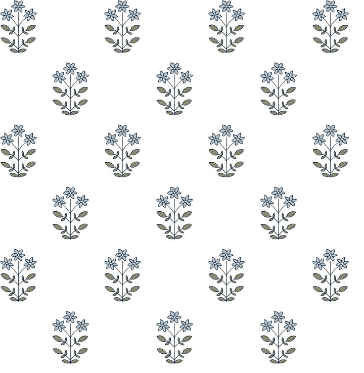 Kit Blue Heather Floral Wallpaper by A-Street Prints Erin Gates Covers about 56.4 square feet 20.5-in by 33-ft long roll Unpasted 21 - Fabric Carolina -