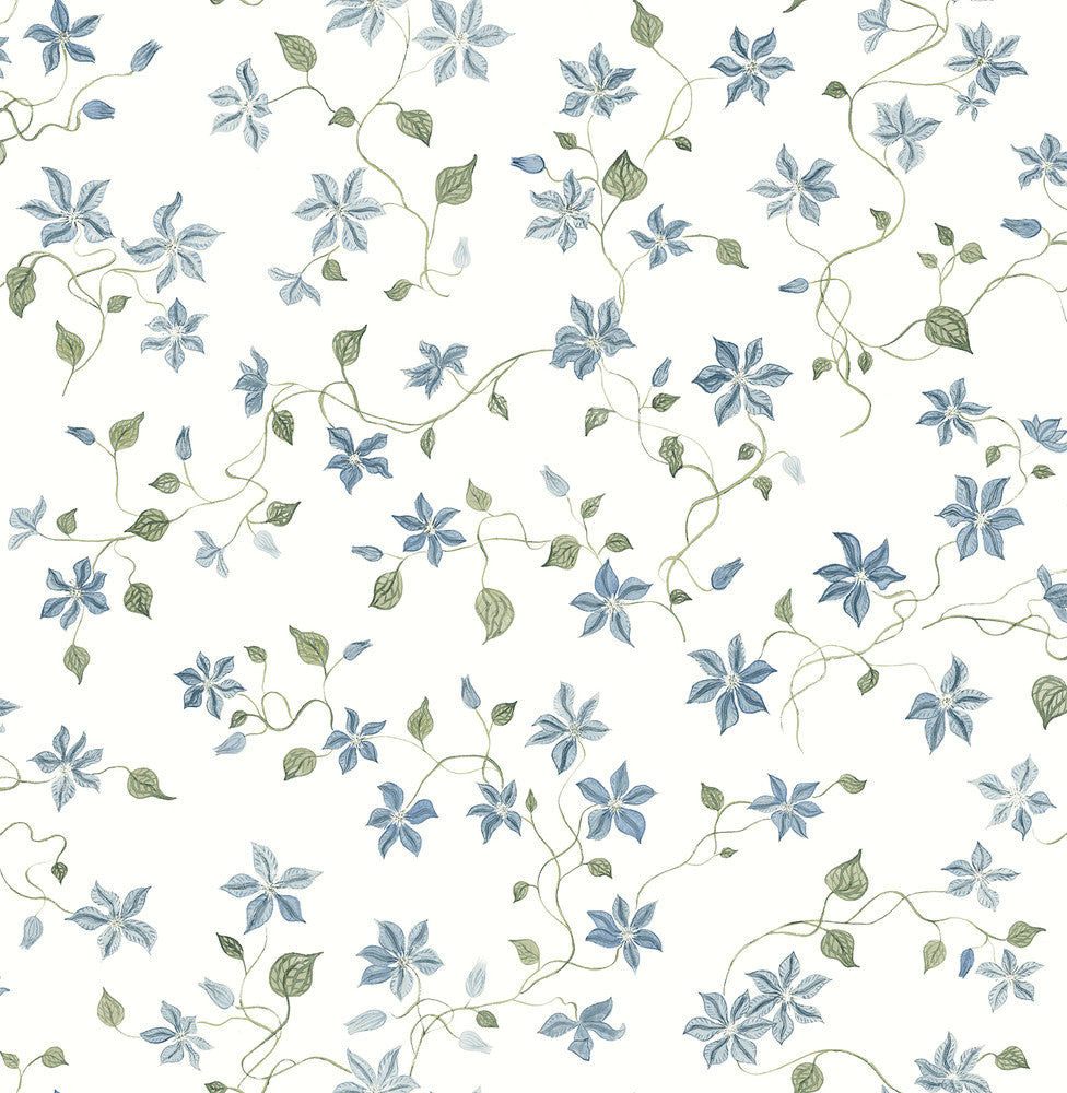 Betsy Blue Heather Floral Trail Wallpaper by A-Street Prints Erin Gates Covers about 56.4 square feet 20.5-in by 33-ft long roll Unpasted 21 - Fabric Carolina -