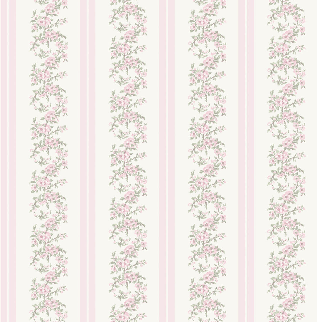 Marigold Wreath Pastel Peach Floral Stripe Wallpaper by A-Street Prints Designer