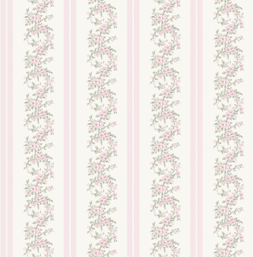 Marigold Wreath Pastel Peach Floral Stripe Wallpaper by A-Street Prints LoveShackFancy Covers about 56.4 square feet 20.5-in by 33-ft long roll Unpasted 3.5 - Fabric Carolina -
