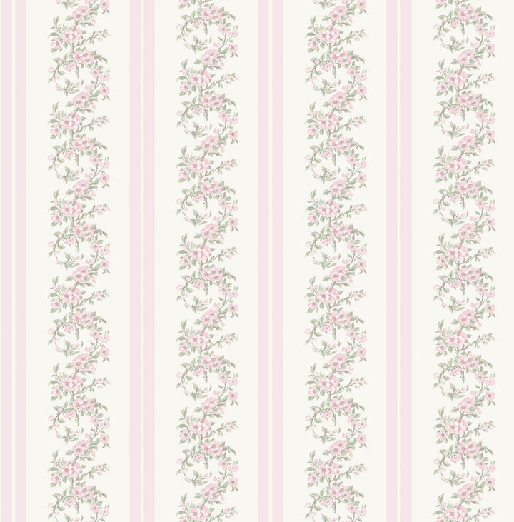 Marigold Wreath Pastel Peach Floral Stripe Wallpaper by A-Street Prints LoveShackFancy Covers about 56.4 square feet 20.5-in by 33-ft long roll Unpasted 3.5 - Fabric Carolina -