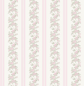 Marigold Wreath Pastel Peach Floral Stripe Wallpaper by A-Street Prints