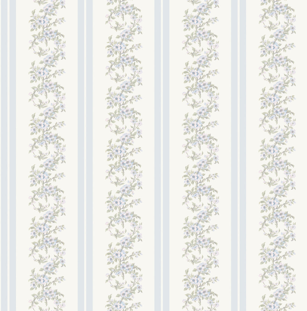 Marigold Wreath Baby Blue Rush Floral Stripe Wallpaper by A-Street Prints LoveShackFancy Covers about 56.4 square feet 20.5-in by 33-ft long roll Unpasted 3.5 - Fabric Carolina -