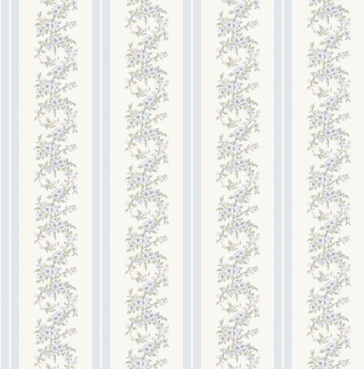Marigold Wreath Baby Blue Rush Floral Stripe Wallpaper by A-Street Prints LoveShackFancy Covers about 56.4 square feet 20.5-in by 33-ft long roll Unpasted 3.5 - Fabric Carolina -