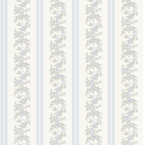 Marigold Wreath Baby Blue Rush Floral Stripe Wallpaper by A-Street Prints
