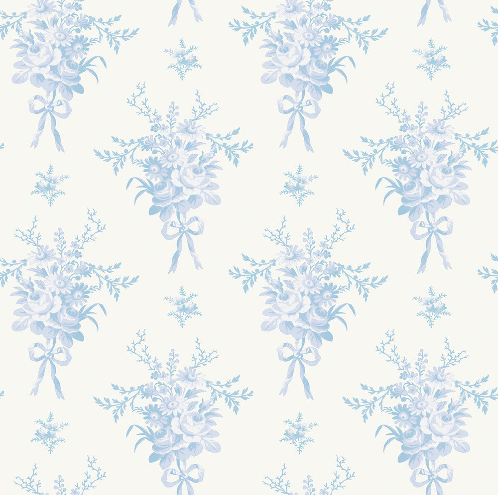 Rosie Arrangements Icey Winters Bouquet Toss Wallpaper by A-Street Prints LoveShackFancy Covers about 56.4 square feet 20.5-in by 33-ft long roll Unpasted 10.4 - Fabric Carolina -