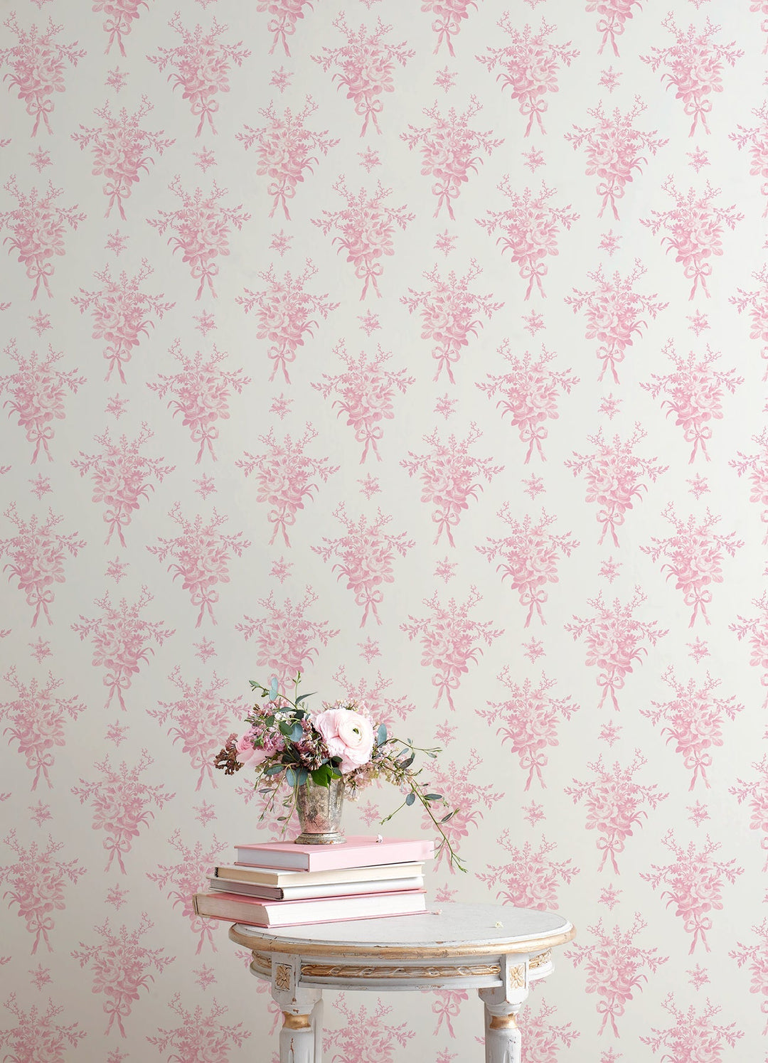 Rosie Arrangements Kiss Pink Bouquet Toss Wallpaper by A-Street Prints Designer