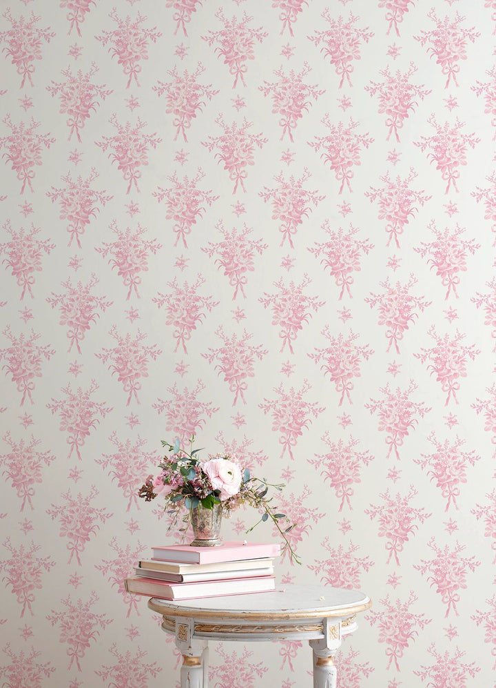 Rosie Arrangements Kiss Pink Bouquet Toss Wallpaper by A-Street Prints Designer