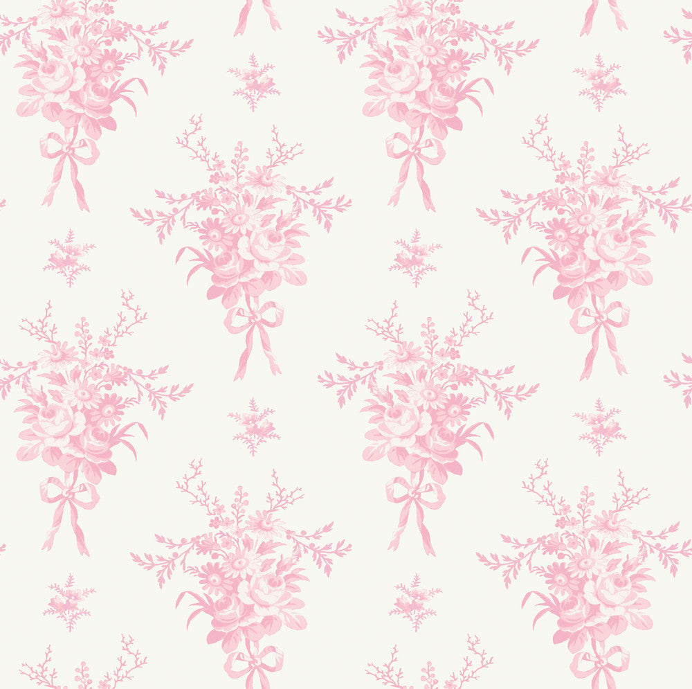 Rosie Arrangements Kiss Pink Bouquet Toss Wallpaper by A-Street Prints LoveShackFancy Covers about 56.4 square feet 20.5-in by 33-ft long roll Unpasted 10.4 - Fabric Carolina -