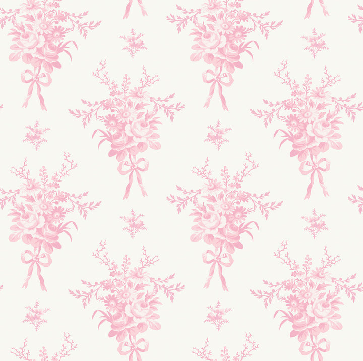 Rosie Arrangements Kiss Pink Bouquet Toss Wallpaper by A-Street Prints LoveShackFancy Covers about 56.4 square feet 20.5-in by 33-ft long roll Unpasted 10.4 - Fabric Carolina -