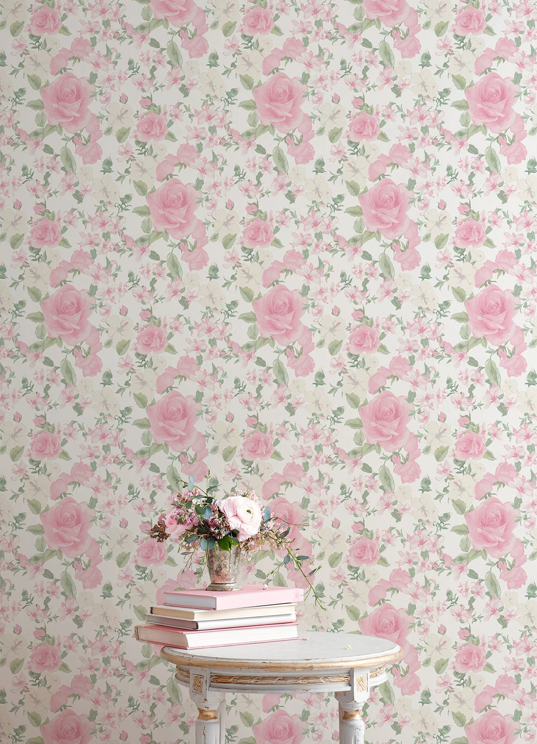 Sunset Harbor Rose Vida Rosa Roses & White Flowers Wallpaper by A-Street Prints Designer