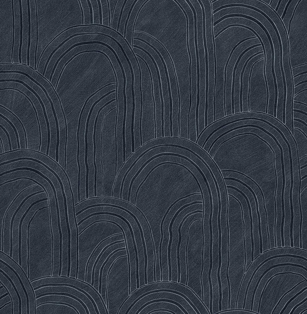 Cabo Indigo Rippled Arches Wallpaper by A-Street Prints Sarah + Ruby Covers about 56.4 square feet 20.5-in by 33-ft long roll Unpasted 21 - Fabric Carolina -