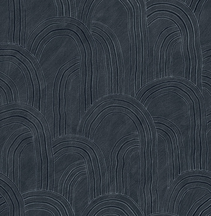 Cabo Indigo Rippled Arches Wallpaper by A-Street Prints Sarah + Ruby Covers about 56.4 square feet 20.5-in by 33-ft long roll Unpasted 21 - Fabric Carolina -