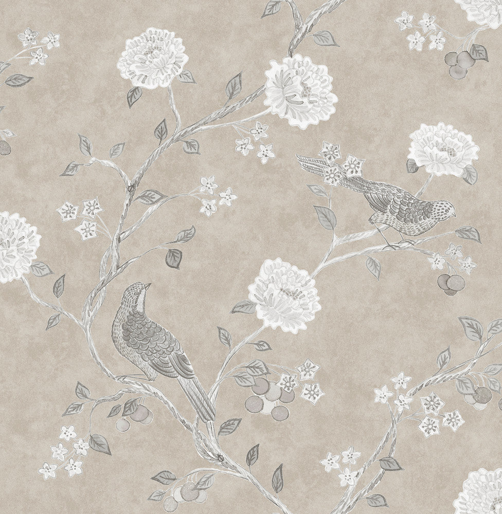 Wellesley Taupe Chinoiserie Wallpaper by A-Street Prints Erin Gates Covers about 56.4 square feet 20.5-in by 33-ft long roll Unpasted 20.5 - Fabric Carolina -