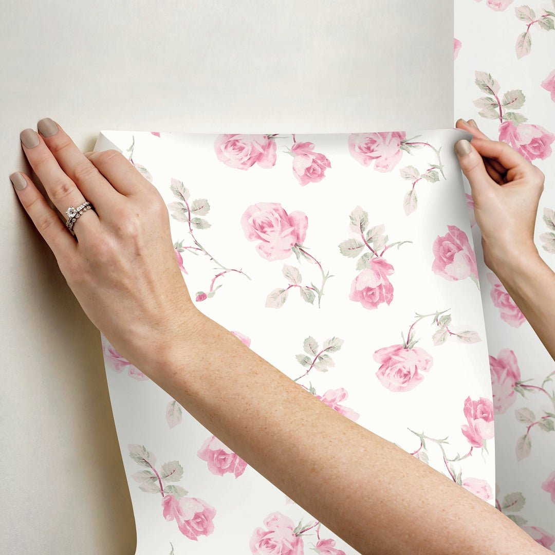 Ribbon Rosa Chateau Rose Loose Roses Wallpaper by A-Street Prints Designer