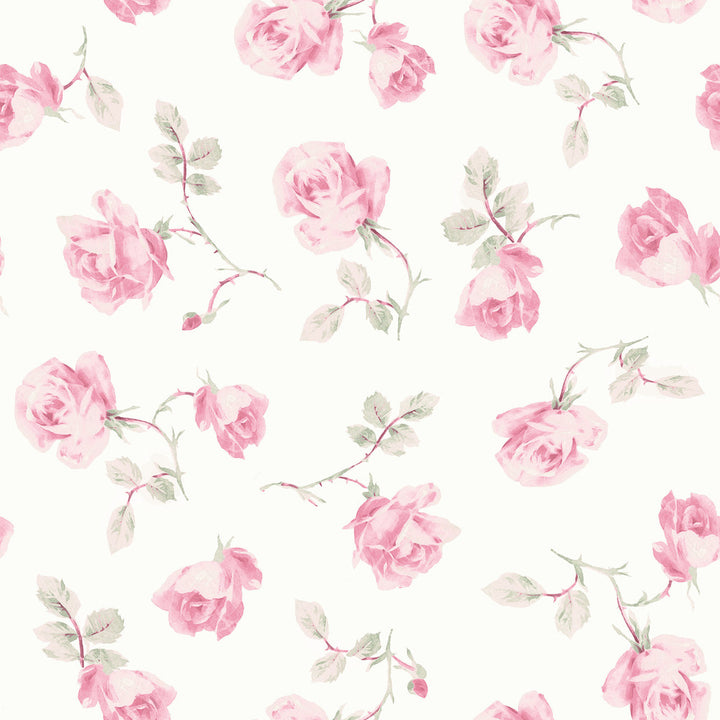 Ribbon Rosa Chateau Rose Loose Roses Wallpaper by A-Street Prints LoveShackFancy Covers about 56.4 square feet 20.5-in by 33-ft long roll Unpasted 20.5 - Fabric Carolina -