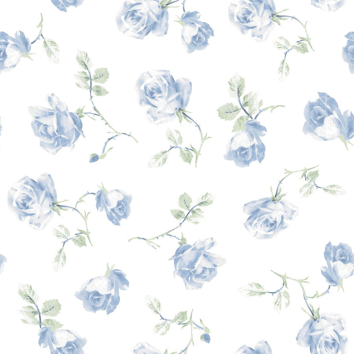 Ribbon Rosa French Blue Loose Roses Wallpaper by A-Street Prints Designer