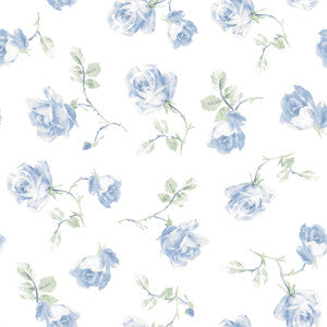 Ribbon Rosa French Blue Loose Roses Wallpaper by A-Street Prints