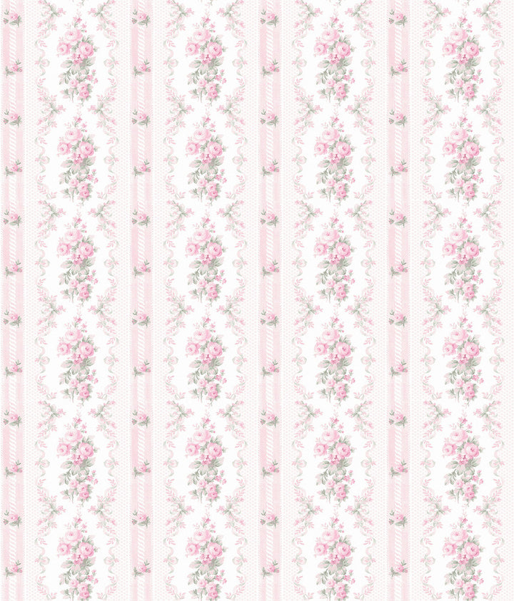 Dreamy Days Pink Parfait Stripe & Floral Wallpaper by A-Street Prints LoveShackFancy Covers about 56.4 square feet 20.5-in by 33-ft long roll Unpasted 24 - Fabric Carolina -