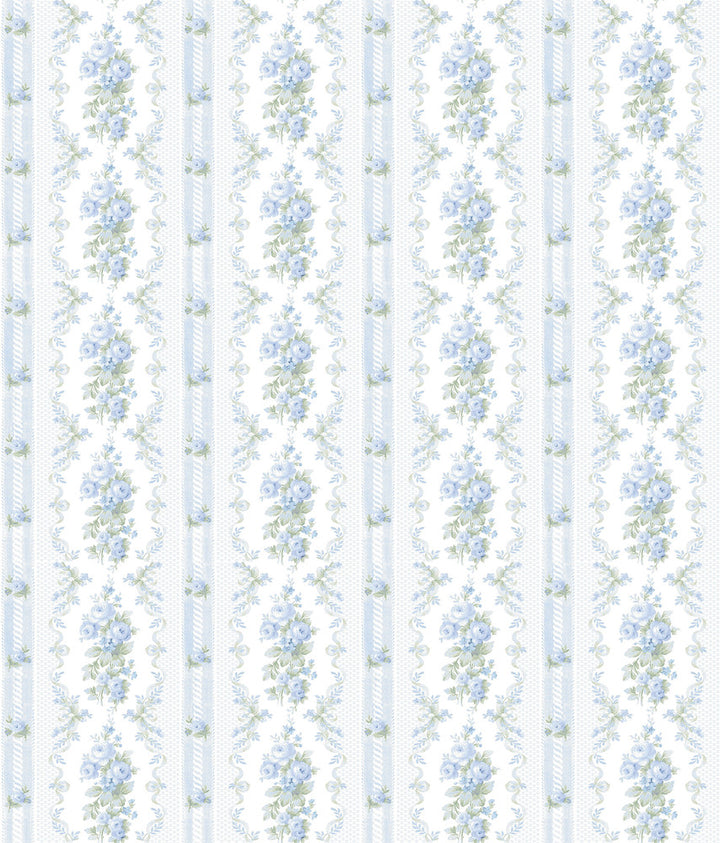 Dreamy Days Sweet Blue Stripe & Floral Wallpaper by A-Street Prints LoveShackFancy Covers about 56.4 square feet 20.5-in by 33-ft long roll Unpasted 24 - Fabric Carolina -