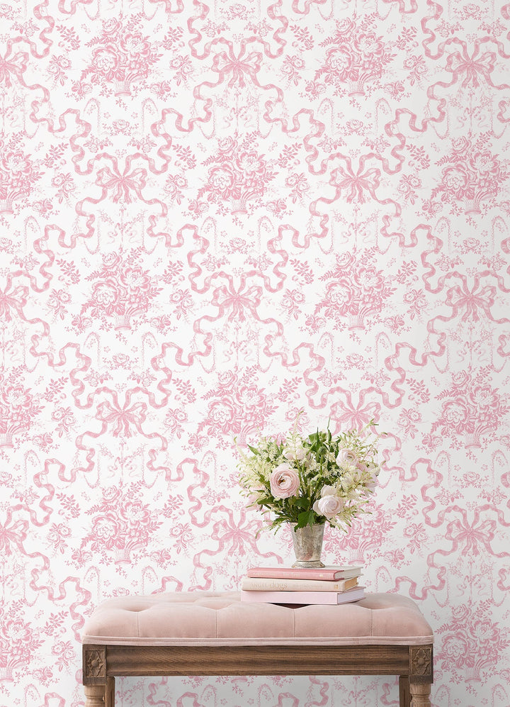 Fairytale Peony Pink Toile Wallpaper by A-Street Prints Designer