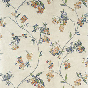 Edo Bloom Apricot and Slate on Pearl AT16152 By Thibaut Wallpaper