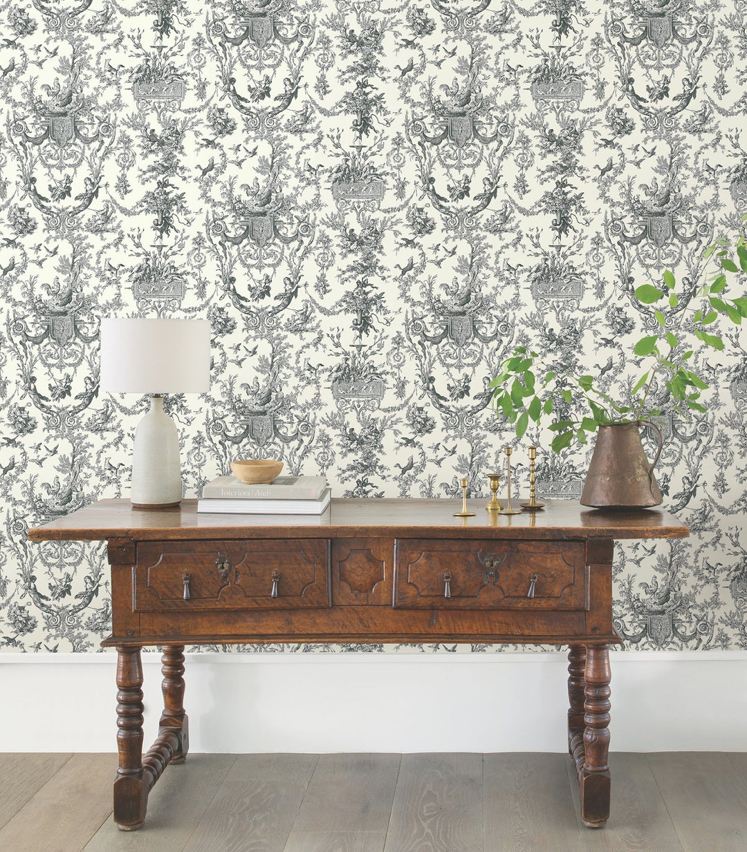 Old World Toile Black & White Wallpaper by York Wallcoverings Designer
