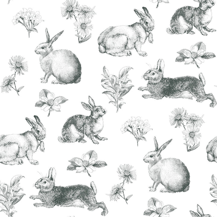 Bunny Toile Black & White Wallpaper by Inspired by Color Black & White, III Covers about 56.4 square feet 20.5-in by 33-ft long roll Prepasted 20.5 - Fabric Carolina -