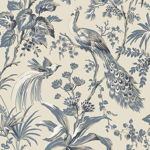 Peacock Toile Slate and Black AT57833 by Anna French Wallpaper