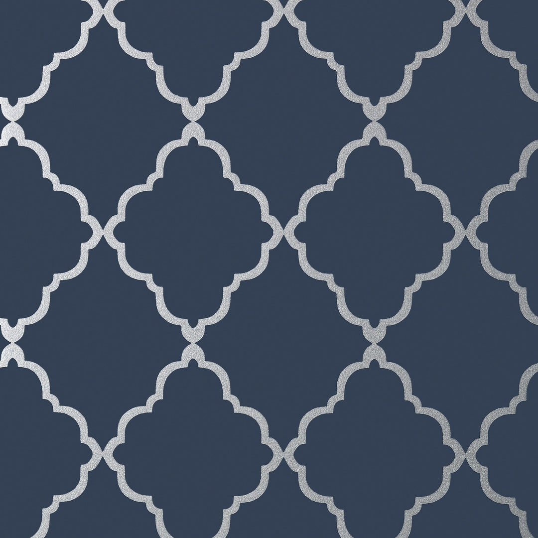 KLEIN TRELLIS - Silver on Navy By Anna French Wallpaper