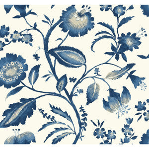 Watercolor Jacobean Blue & White Wallpaper by York Wallcoverings