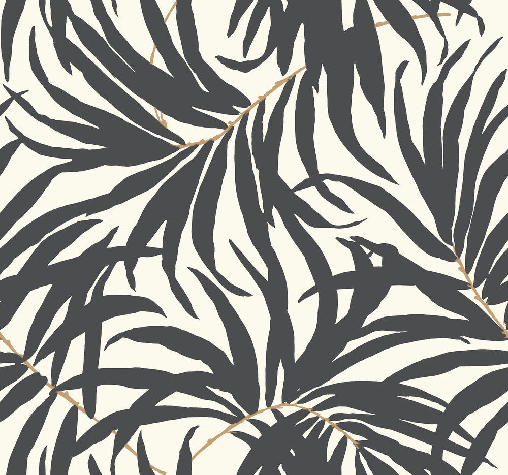 Bali Leaves Off White & Dark Grey Wallpaper by Inspired by Color Black & White, III Covers about 60.8 square feet 27-in by 27-ft long roll Prepasted 25.25 - Fabric Carolina -