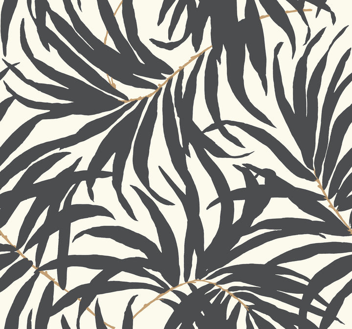 Bali Leaves Off White & Dark Grey Wallpaper by Inspired by Color Black & White, III Covers about 60.8 square feet 27-in by 27-ft long roll Prepasted 25.25 - Fabric Carolina -