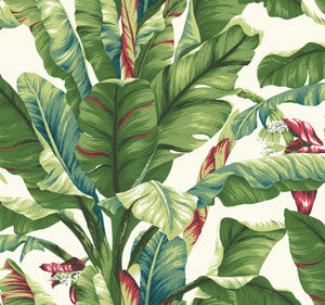 Banana Leaf Aqua & Red Wallpaper by York Wallcoverings