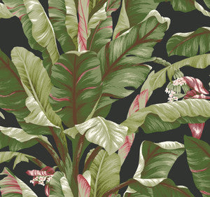 Banana Leaf Black & Red Wallpaper by York Wallcoverings