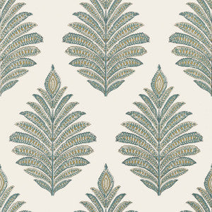 Palampore Leaf Robin's Egg and Beige AT78723 by Anna French Wallpaper