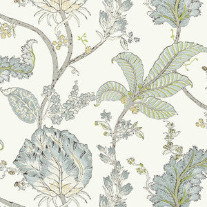 Kalamkari Vine Yellow and Aqua AT78740 by Anna French Wallpaper