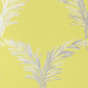Plumes Metallic Silver on Citron AT7925 By Anna French Wallpaper