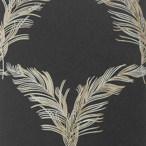Plumes Metallic Pewter on Black AT7928 by Anna French Wallpaper