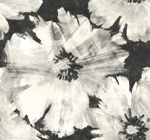 Curie Abstract Floral Metallic Ebony and Off-White by Seabrook Wallpaper