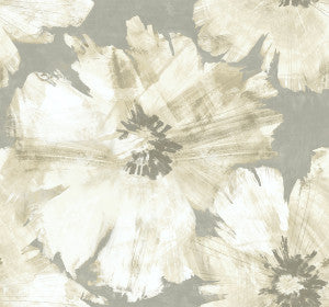 Curie Abstract Floral Metallic Silver and Off-White by Seabrook Wallpaper