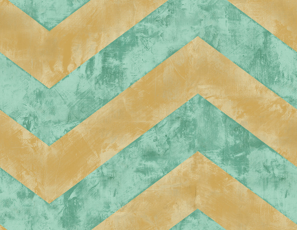 Hubble Chevron Metallic Gold and Teal by Seabrook Wallpaper Avant Garde United States 60.75 20.87" 27" - Fabric Carolina -