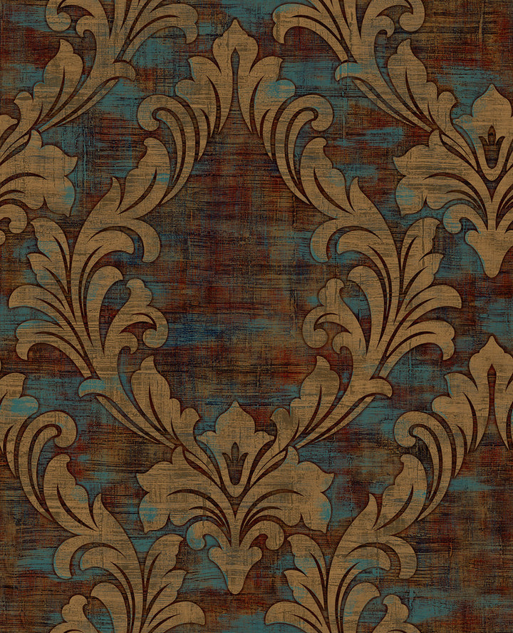 Kepler Damask Metallic Gold and Spruce by Seabrook Wallpaper Avant Garde United States 56.05 25.2" 20.5" - Fabric Carolina -