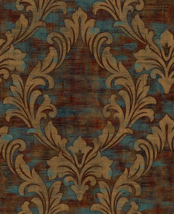 Kepler Damask Metallic Gold and Spruce by Seabrook Wallpaper