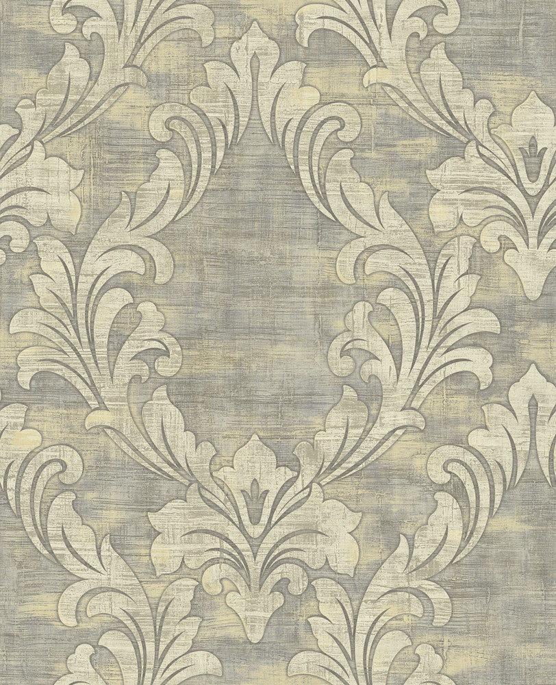 Kepler Damask Metallic Pearl and Gray by Seabrook Wallpaper Avant Garde United States 56.05 25.2" 20.5" - Fabric Carolina -