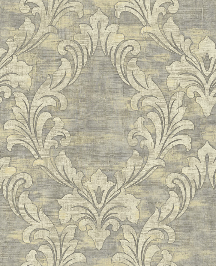 Kepler Damask Metallic Pearl and Gray by Seabrook Wallpaper Avant Garde United States 56.05 25.2" 20.5" - Fabric Carolina -