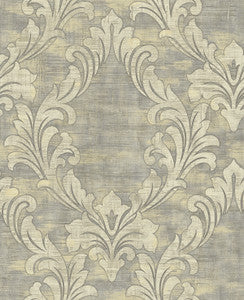 Kepler Damask Metallic Pearl and Gray by Seabrook Wallpaper